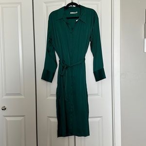 Long Sleeve Satin Midi Shirt Dress